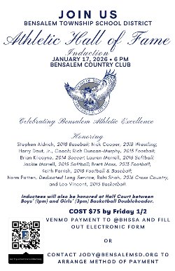 Image of a decorative flyer advertising Bensalem High School Hall of Fame Induction